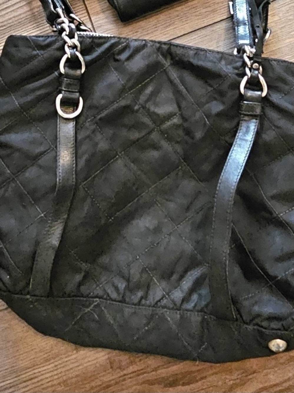 Prada Black Quilted Shoulder Tote with Chain-Detail Straps